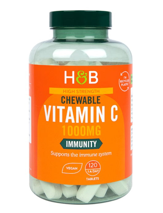 Holland & Barrett augstas stiprības košļājamās tabletes ar C vitamīnu, 1000 mg – 120 tabletes