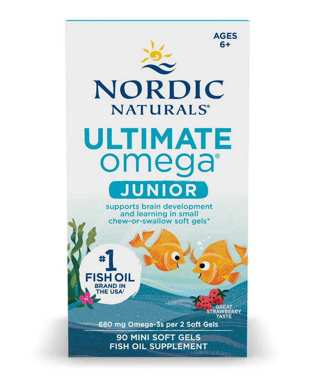 Nordic Naturals Ultimate Omega zivju eļļa bērniem, 680 mg ar zemeņu garšu – 90 mini kapsulas