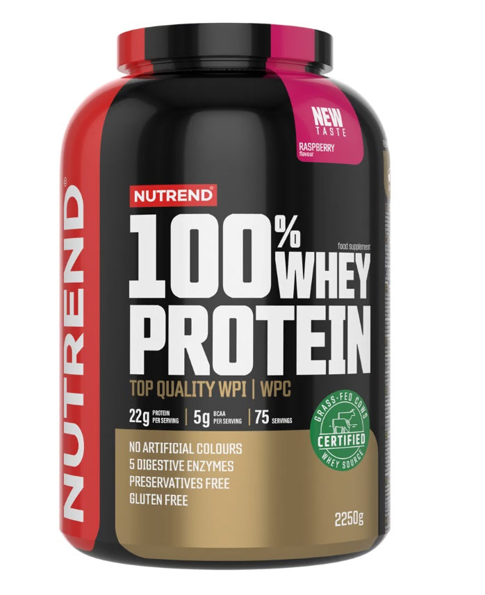Nutrend 100% sūkalu olbaltumvielas pulveris, aveņu garša - 2250 g