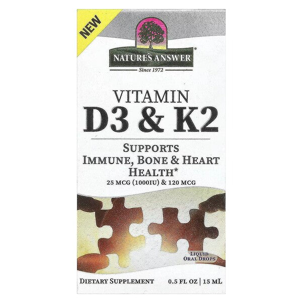 Nature's Answer D3 un K2 vitamīni – 15 ml.