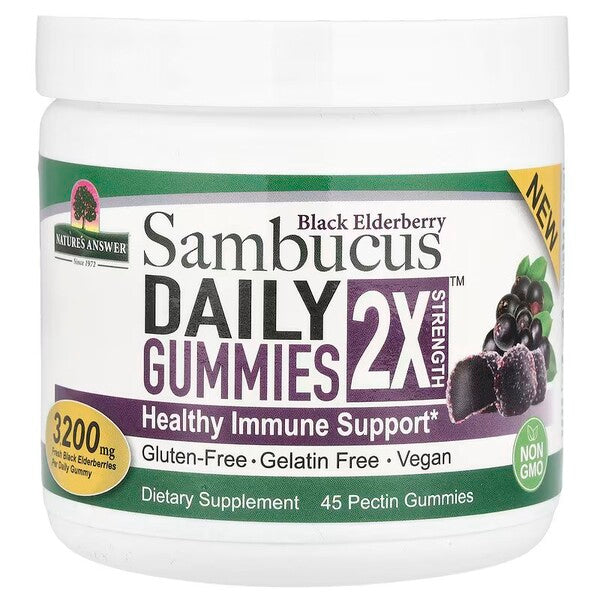 Nature's Answer Sambucus Daily gumijas divreiz stiprākas, ar plūškoka ogām – 45 gumijas