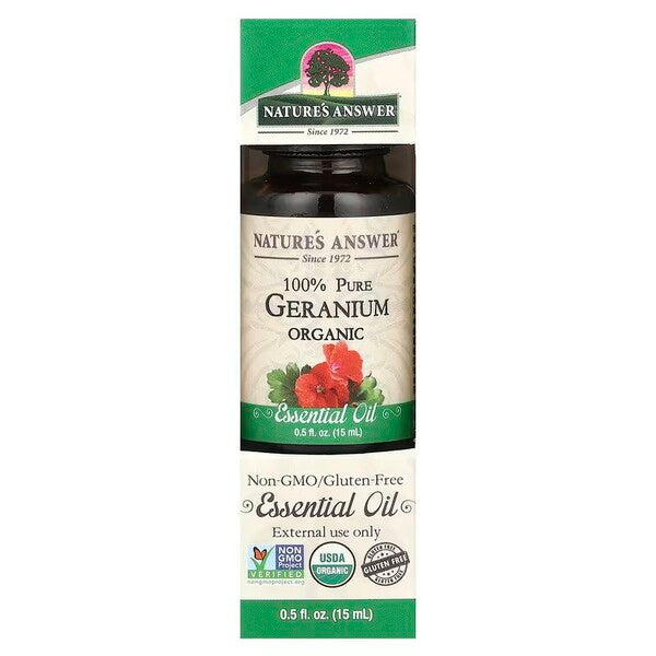 Nature's Answer 100% tīra ģerānijas ēteriskā eļļa – 15 ml.
