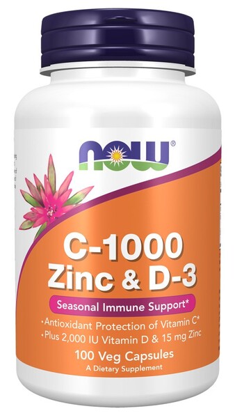 NOW Foods C-1000 ar cinku un D-3 vitamīnu B12 – 100 kapsulas