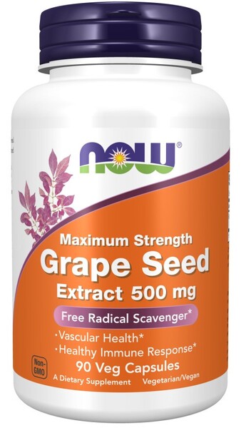 NOW Foods Vīnogu sēklu ekstrakts, 500 mg maksimālā koncentrācija – 90 kapsulas