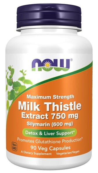 NOW Foods Silybum mariānas ekstrakts, 750 mg maksimālā stipruma – 90 kapsulas