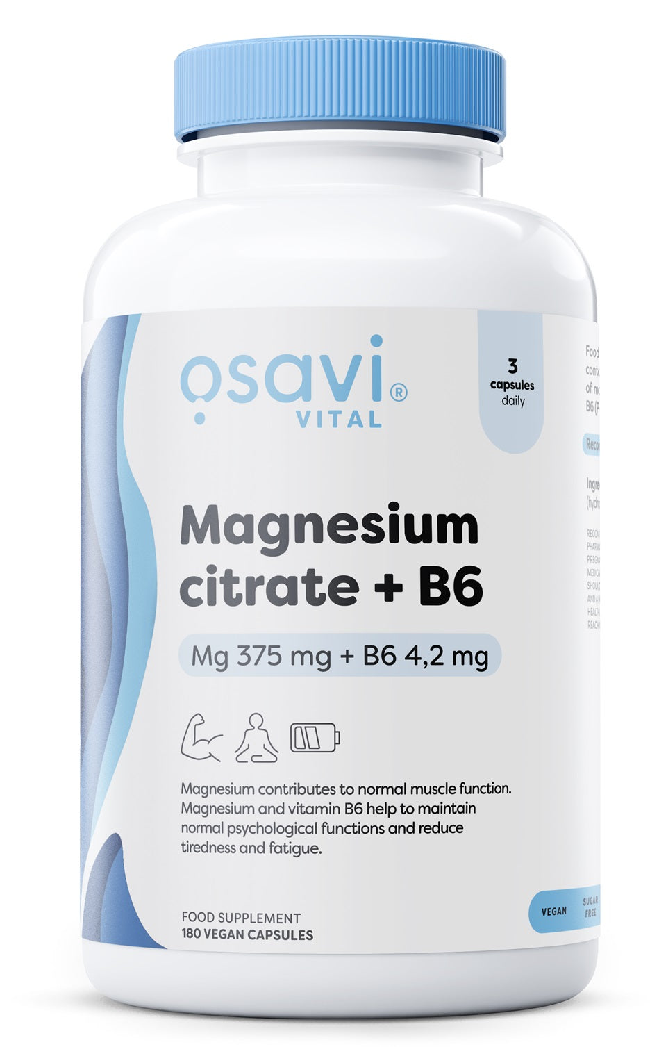 Produkto nuotrauka: Osavi Magnesium Citrate + B6, 375mg + 4.2mg - 180 kapsulių