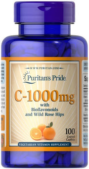 Puritan's Pride C-1000 ar bioflavonoīdiem un savvaļas mežrozīšu augļiem, 1000 mg – 100 kapsulas