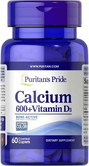 Puritan's Pride Kalcijs + D3 vitamīns – 60 kapsulas