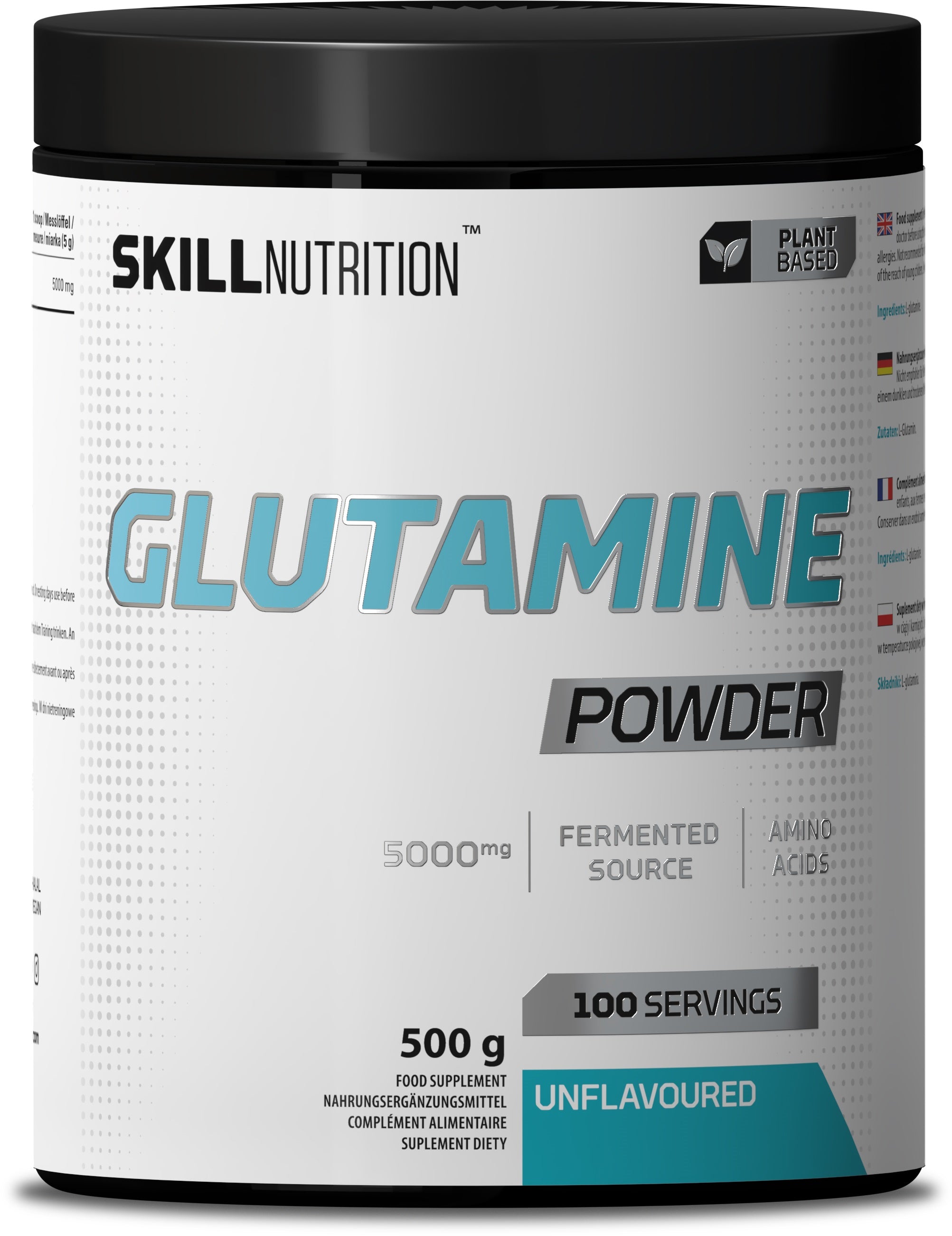 Skill Nutrition glutamīna pulveris bez garšas – 500 g