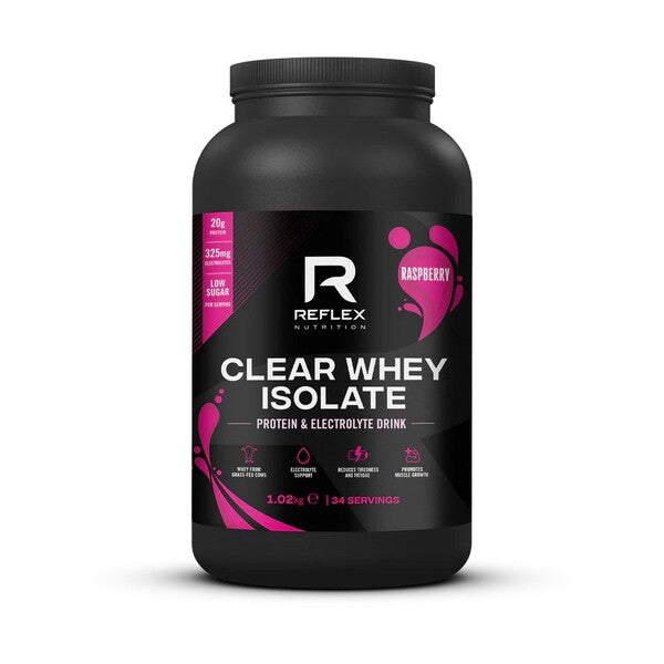 Reflex Nutrition caurspīdīgs sūkalu proteīna izolāts, aveņu garša – 1020 g