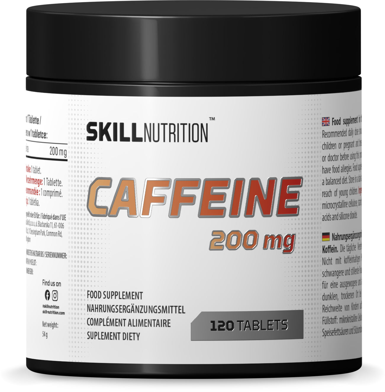 Skill Nutrition kofeīns, 200 mg – 120 tabletes
