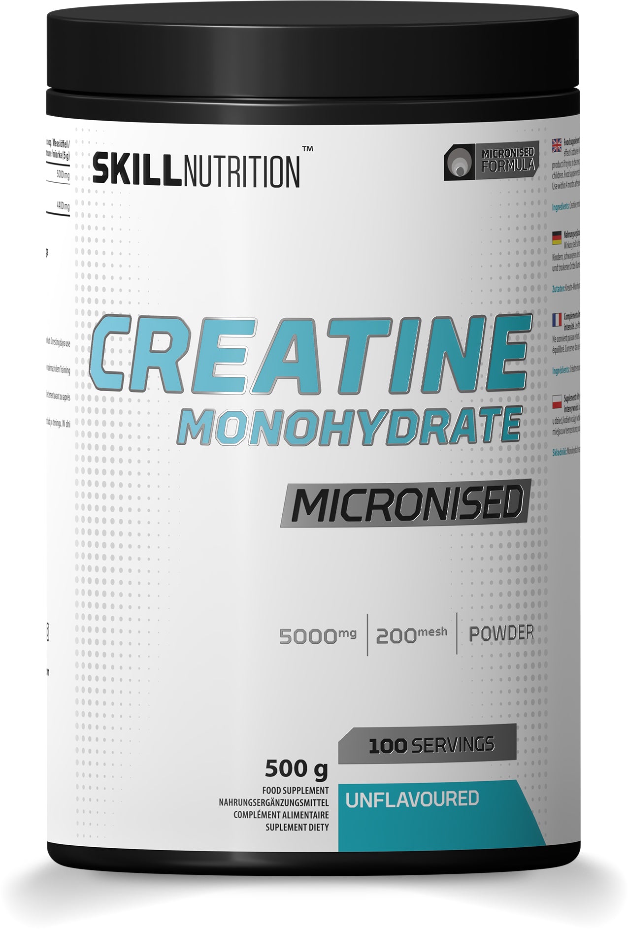 Skill Nutrition mikronizēts kreatīna monohidrāts bez garšas – 500 g
