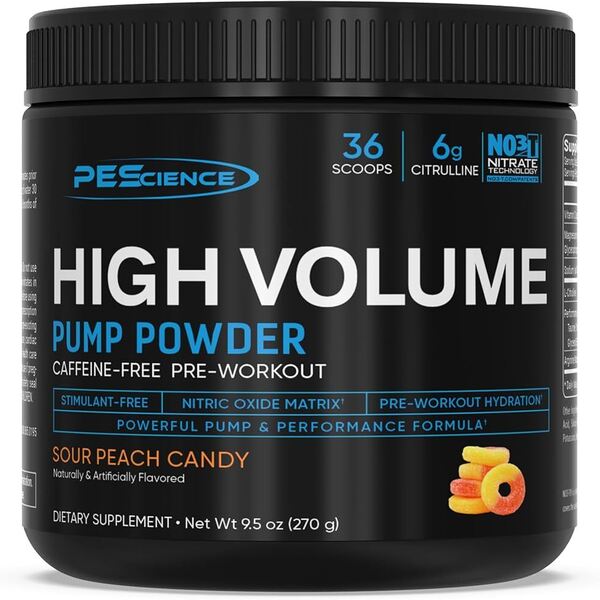 PEScience High Volume (jaunā formula), skābo persiku garšas konfektes — 270 g