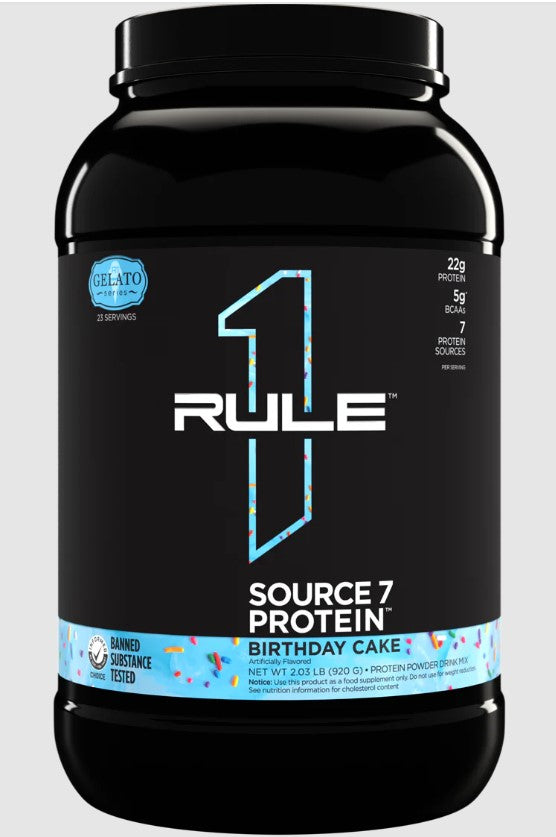 Rule One Source7 olbaltumvielu saldējums "Dzimšanas dienas kūka" – 920 g