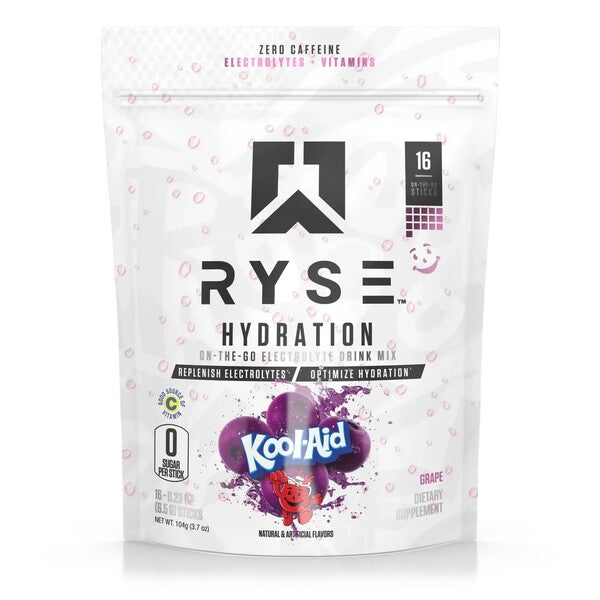 RYSE mitrinošais pulveris, Kool-Aid vīnogu garša – 16 x 6,5 g