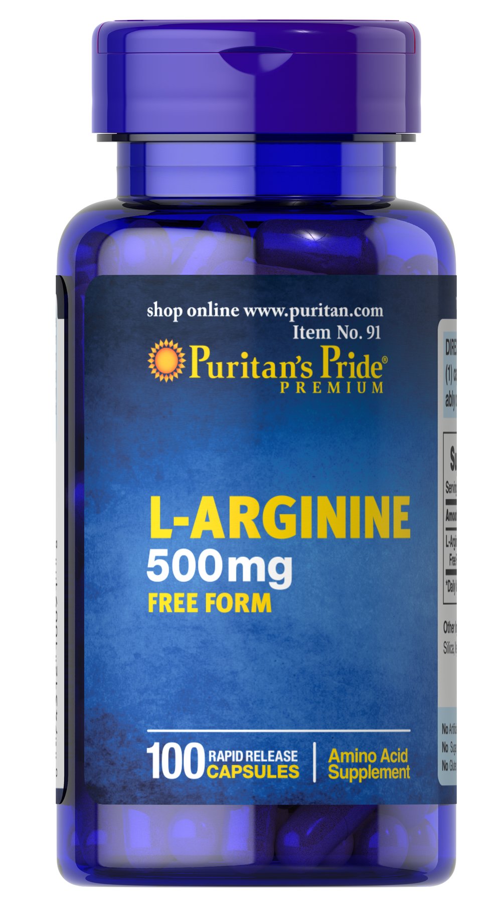 Puritan's Pride L-arginīns, 500 mg – 100 kapsulas