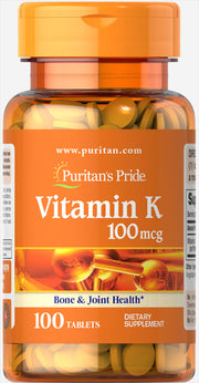 Puritan's Pride vitamīns K, 100 µg – 100 tabletes