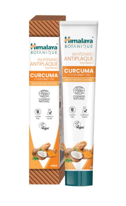 Himalaya balinoša zobu pasta pret aplikumu ar kurkumu un kokosriekstu eļļu, piparmētrām - 75 ml.