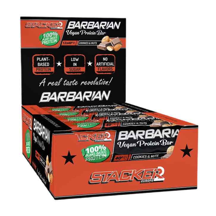 Stacker2 Europe Barbarian proteīna batoniņš ar cepumiem un riekstiem – 12 x 40 g