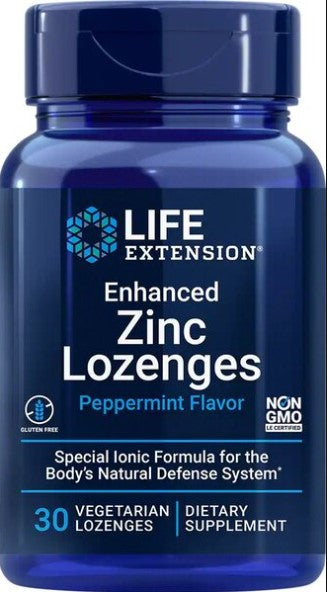 Life Extension pastilas ar stiprinātu cinku un piparmētru garšu – 30 veģetāras pastilas