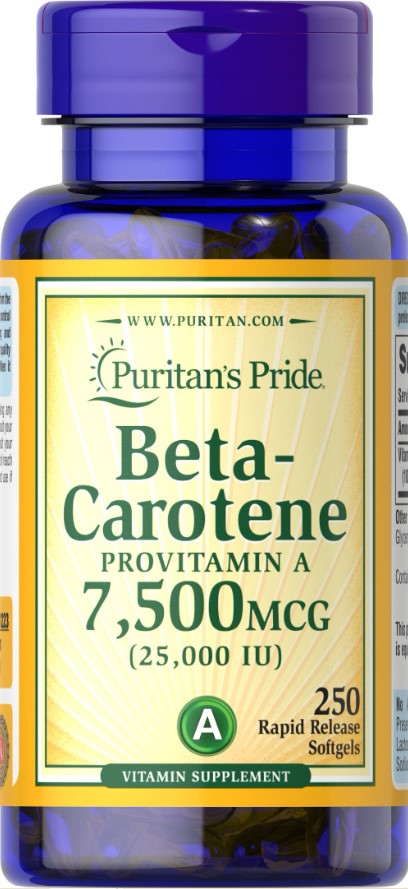 Puritan's Pride beta karotīns, 25000 SV - 250 želejas kapsulas