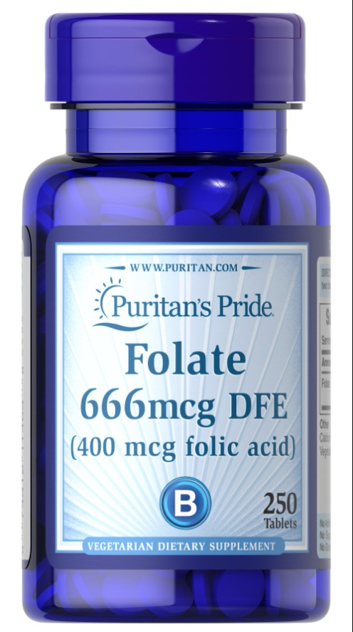 Puritan's Pride folijskābe, 666 mcg – 250 tabletes