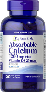 Puritan's Pride absorbējamais kalcijs + D3 vitamīns – 200 kapsulas