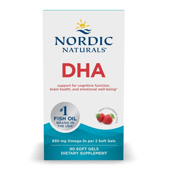 Nordic Naturals DHA, 830 mg zemeņu garša – 90 kapsulas