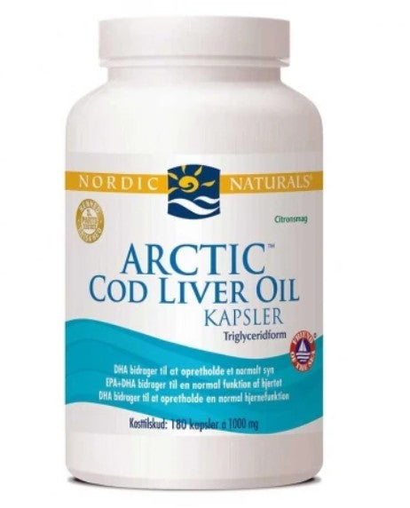 Nordic Naturals (dāņu nosaukums) Arktikas mencu aknu eļļas kapsulas, 750 mg ar citronu garšu – 180 kapsulas