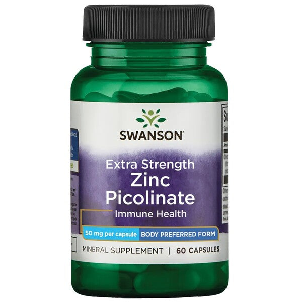 Swanson cinka pikolināts, organismam vispiemērotākā forma, 50 mg īpaši stiprs līdzeklis – 60 kapsulas