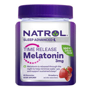 Natrol melatonīns ar lēnu atbrīvošanos, 3 mg (zemeņu) - 65 gumijas konfektes