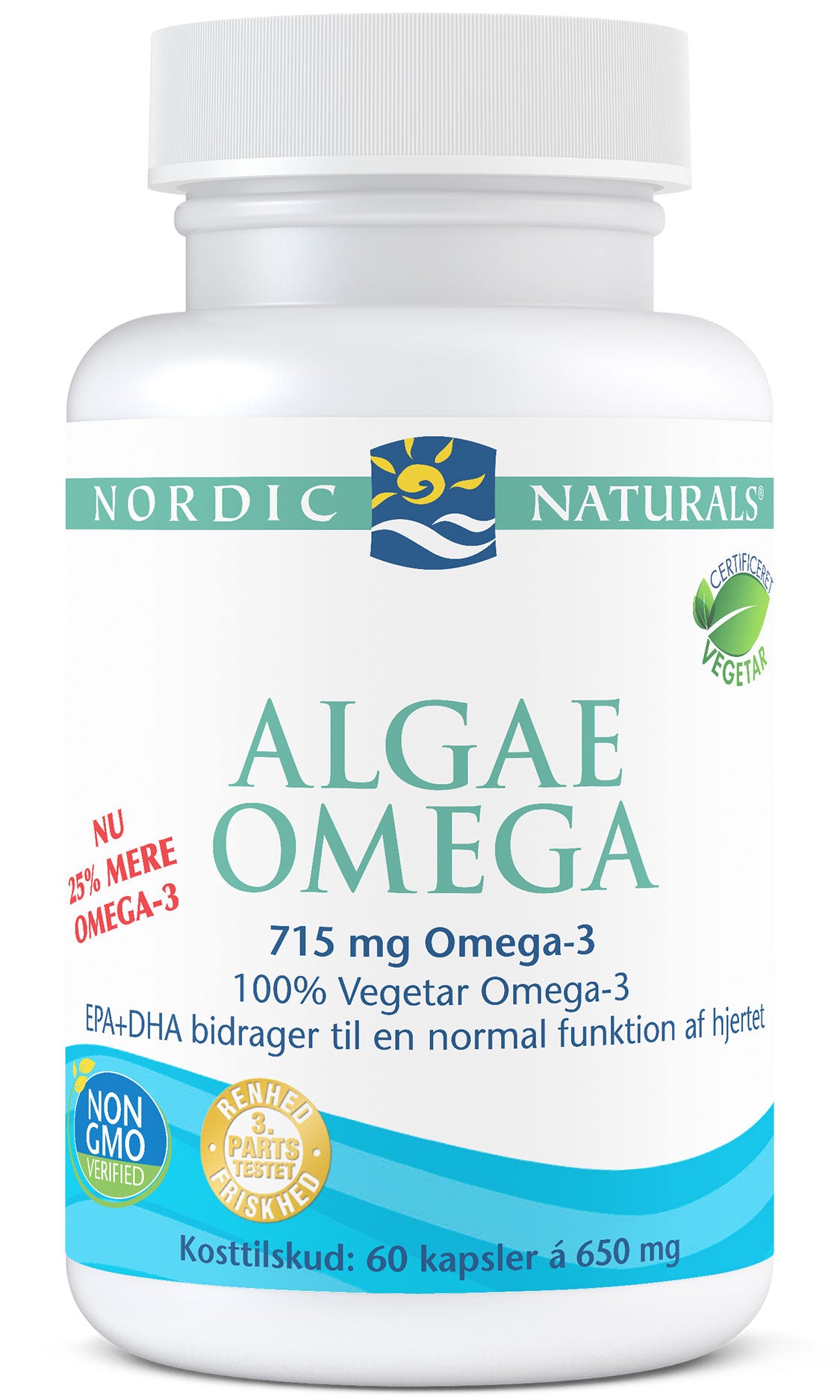 Nordic Naturals (Dānijas etiķete) aļģu omega, 715 mg omega 3 – 60 kapsulas