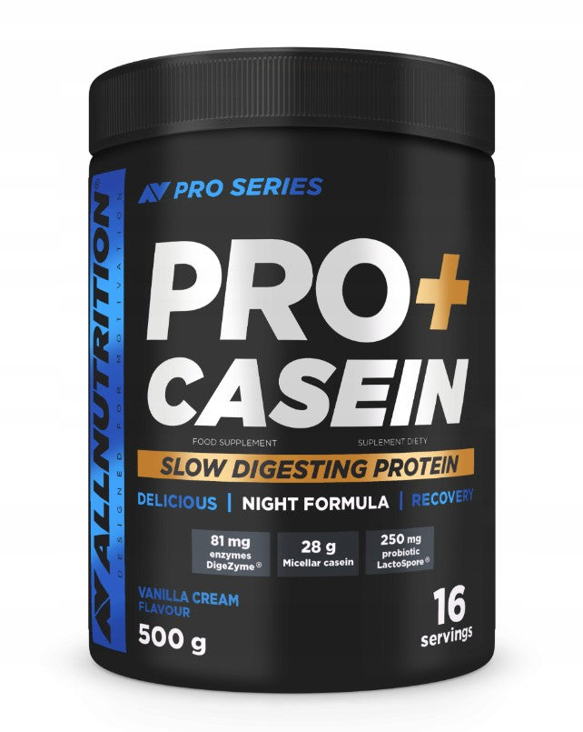 Allnutrition Pro+ kazeīns, vaniļas krēms – 500 g