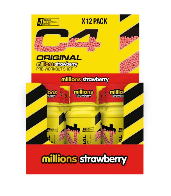 Cellucor C4 oriģinālais pirms-treniņa dzēriens, Millions Zemeņu garša – 12 x 60 ml.