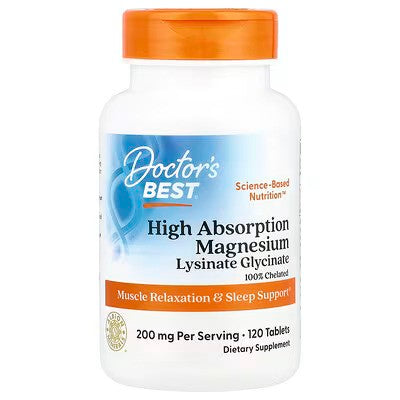 Doctor's Best augstas absorbcijas magnijs, 200 mg – 120 tabletes