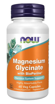NOW Foods Magnija glicināts ar Bioperine – 60 kapsulas