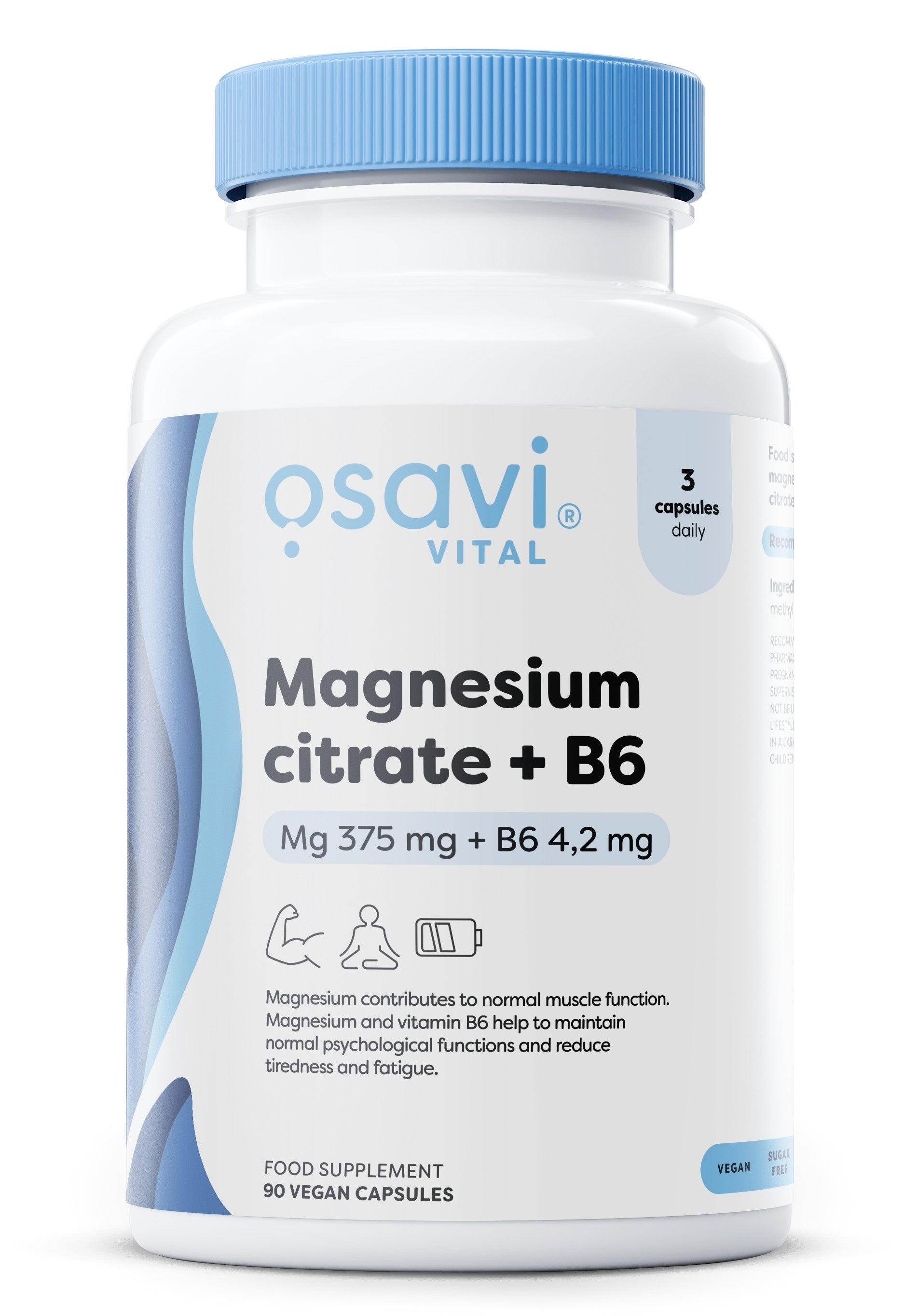 Produkto nuotrauka: Osavi Magnesium Citrate + B6, 375mg + 4.2mg - 90 kapsulių