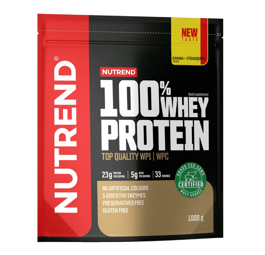Nutrend 100% sūkalu olbaltumvielas, banānu un zemeņu garša - 1000 g