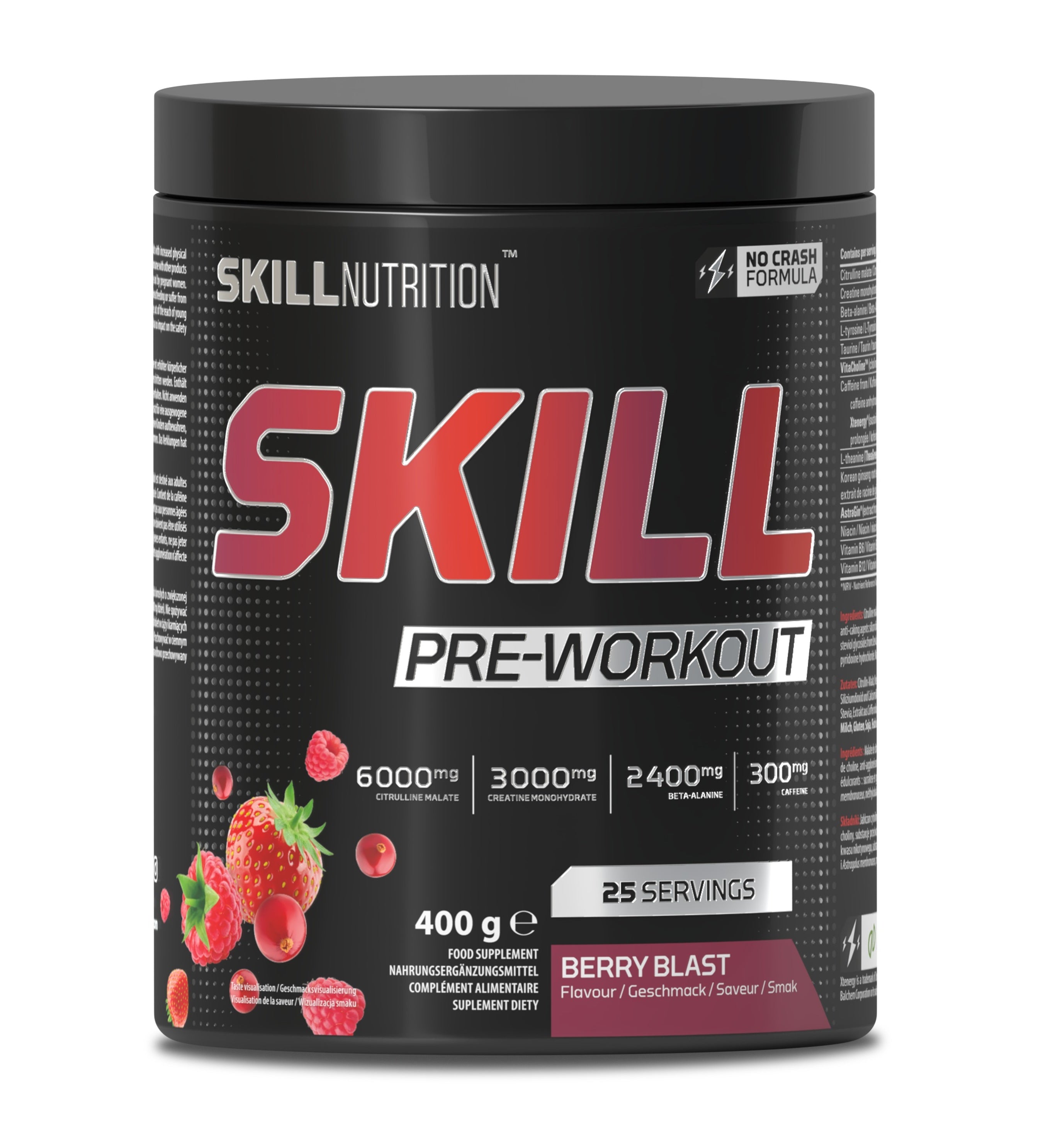 Skill Nutrition Skill pirms treniņa pulveris ar ogu garšu – 400 g