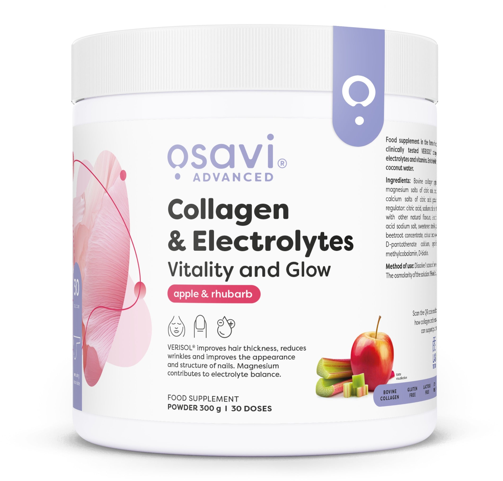 Produkto nuotrauka: Osavi Collagen Electrolytes Vitality and Glow, Apple & Rhubarb - 300 g