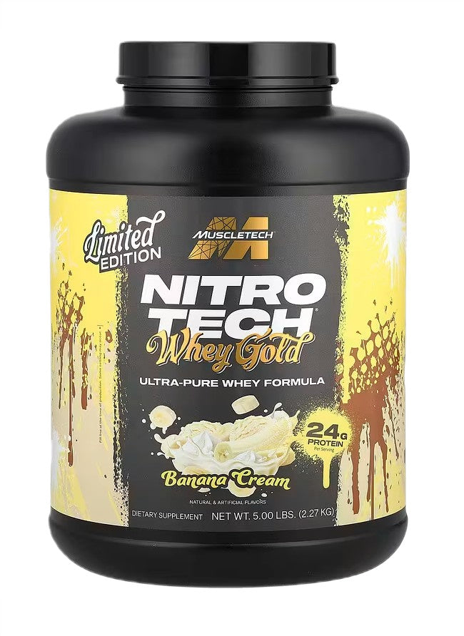 MuscleTech Nitro-Tech Whey Gold ar banānu krēmu – 2270 g