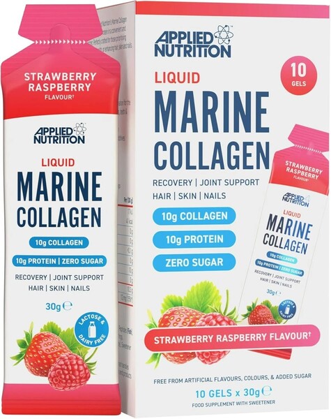 Applied Nutrition šķidrs jūras kolagēns ar zemeņu un aveņu garšu – 10 x 30 g
