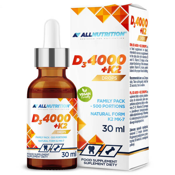 Allnutrition D3 vitamīns 4000 + K2 pilieni – 30 ml.