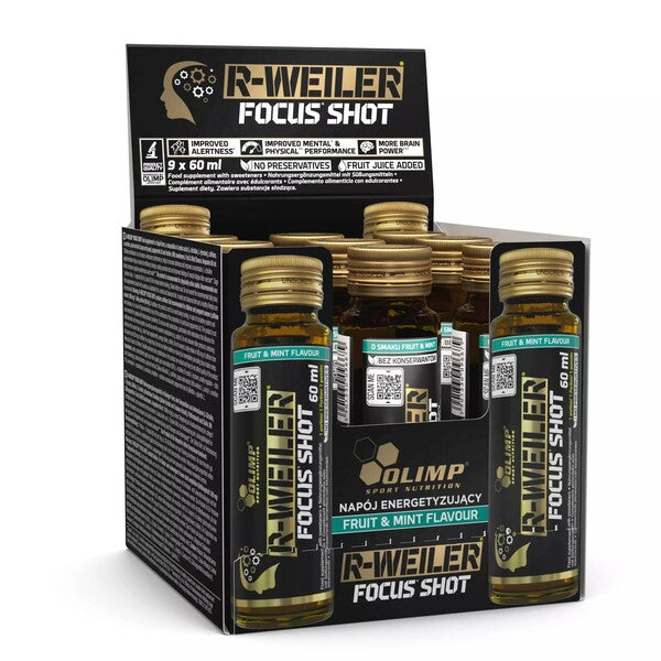 Olimp Nutrition R - Weiler Focus Shot, augļu un piparmētru garša – 9 x 60 ml.