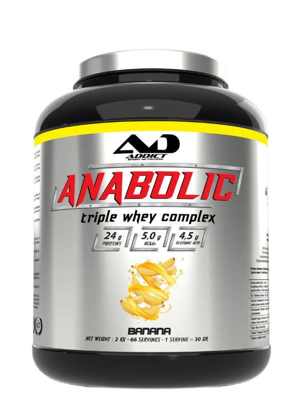 Addict Sport Nutrition anaboliskais trīskāršais sūkalu komplekss, banāns - 2000 g