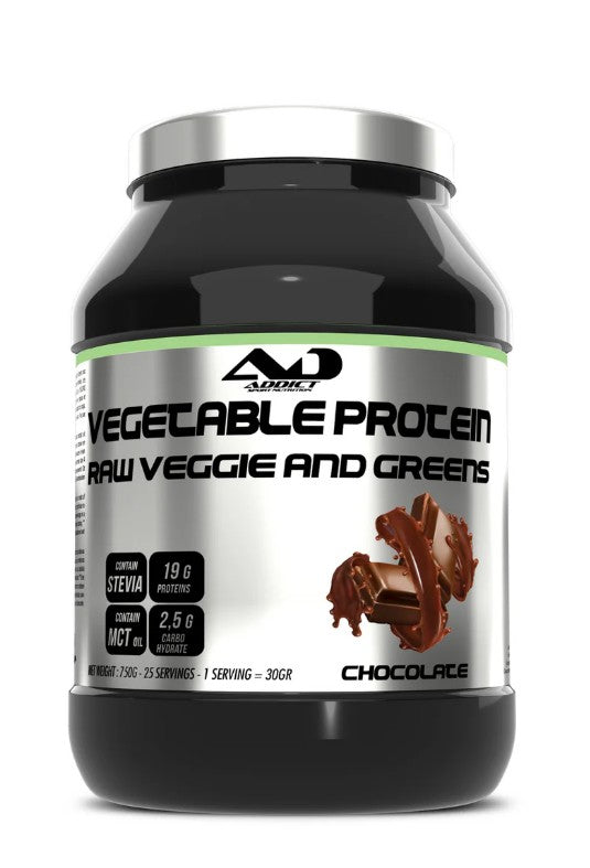 Addict Sport Nutrition dārzeņu proteīna pulveris, zaļie dārzeņi un lapu dārzeņi, šokolāde – 750 g