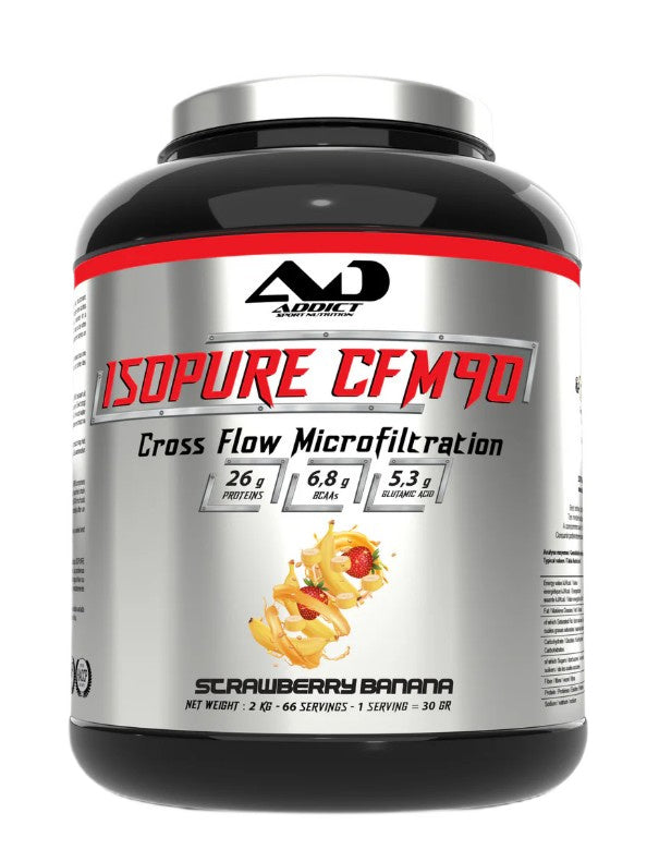 Addict Sport Nutrition Isopure CFM90, zemeņu un banānu garša – 2000 g