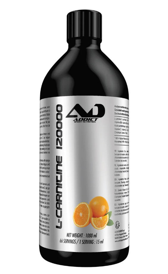 Addict Sport Nutrition L-karnitīns 120000, tropu apelsīnu garša – 1000 ml.