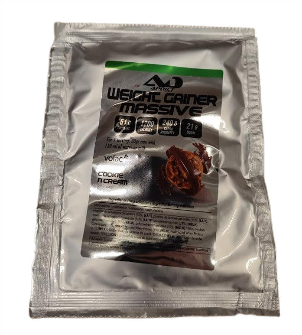 Addict Sport Nutrition massas svara palielināšanas uztura bagātinātājs ar cepumu un krējuma garšu – 30 g (1 porcija)