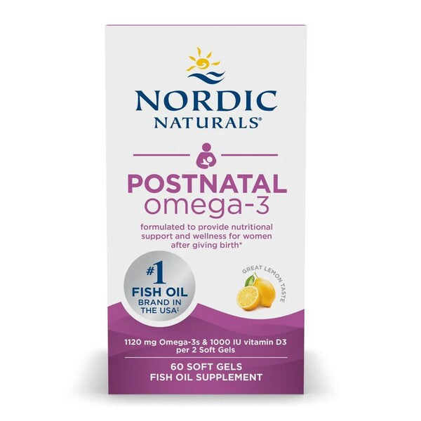 Nordic Naturals pēcdzemdību Omega-3, 1120 mg ar citronu garšu – 60 kapsulas